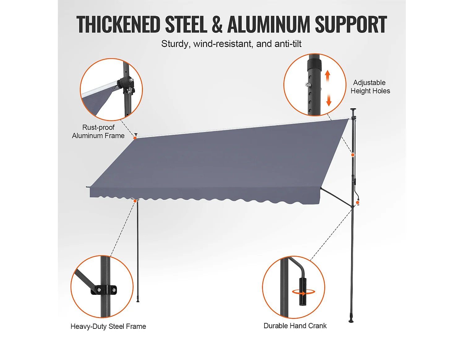 Auvent Rétractable SucceBuy, 452x119 cm, Auvent de Terrasse, Abri pare-Soleil avec Manivelle, Gris foncé
