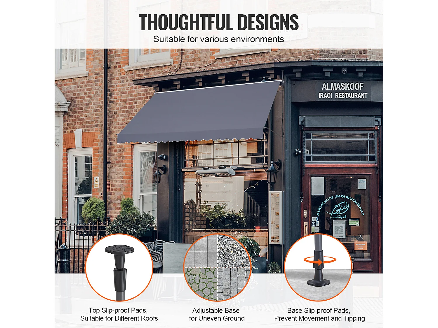 Auvent Rétractable SucceBuy, 452x119 cm, Auvent de Terrasse, Abri pare-Soleil avec Manivelle, Gris foncé