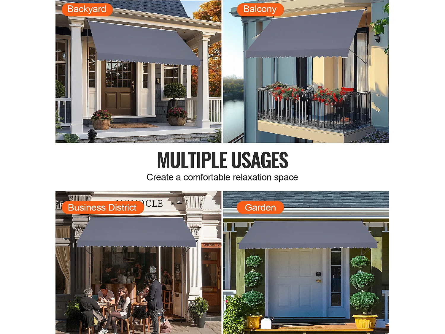 Auvent Rétractable SucceBuy, 452x119 cm, Auvent de Terrasse, Abri pare-Soleil avec Manivelle, Gris foncé