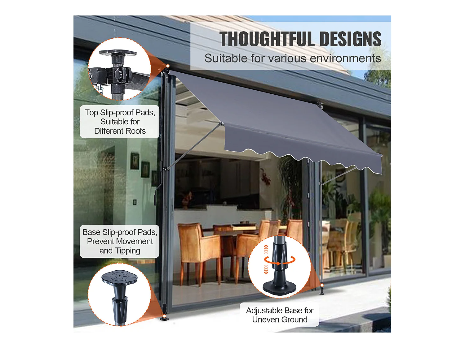 Auvent Rétractable SucceBuy, 299 x 119 cm , Auvent de Terrasse, Abri pare-Soleil, Hauteur 218 - 310 cm