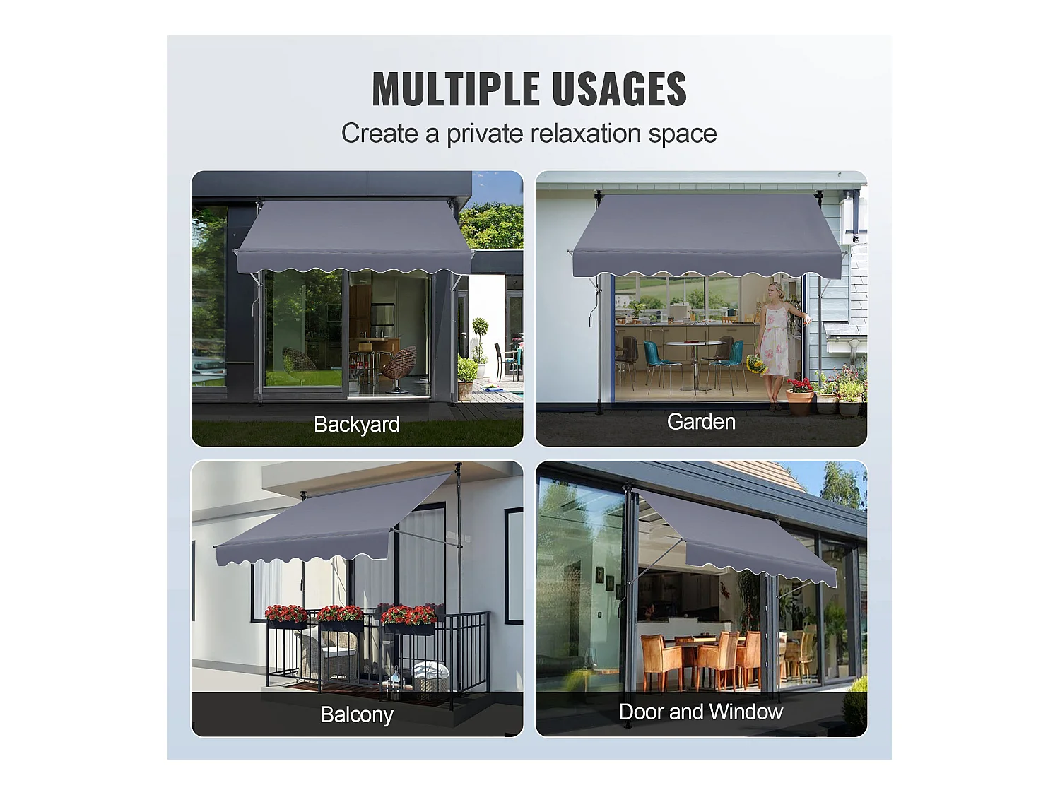 Auvent Rétractable SucceBuy, 299 x 119 cm , Auvent de Terrasse, Abri pare-Soleil, Hauteur 218 - 310 cm