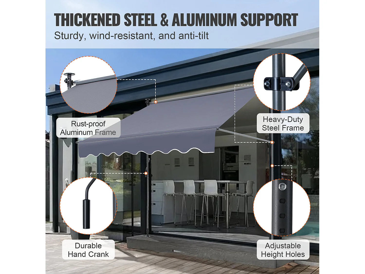 Auvent Rétractable SucceBuy, 299 x 119 cm , Auvent de Terrasse, Abri pare-Soleil, Hauteur 218 - 310 cm