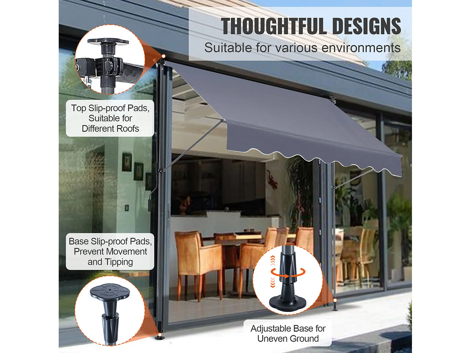 Auvent Rétractable SucceBuy, 299 x 119 cm , Auvent de Terrasse, Abri pare-Soleil, Hauteur 218 - 310 cm