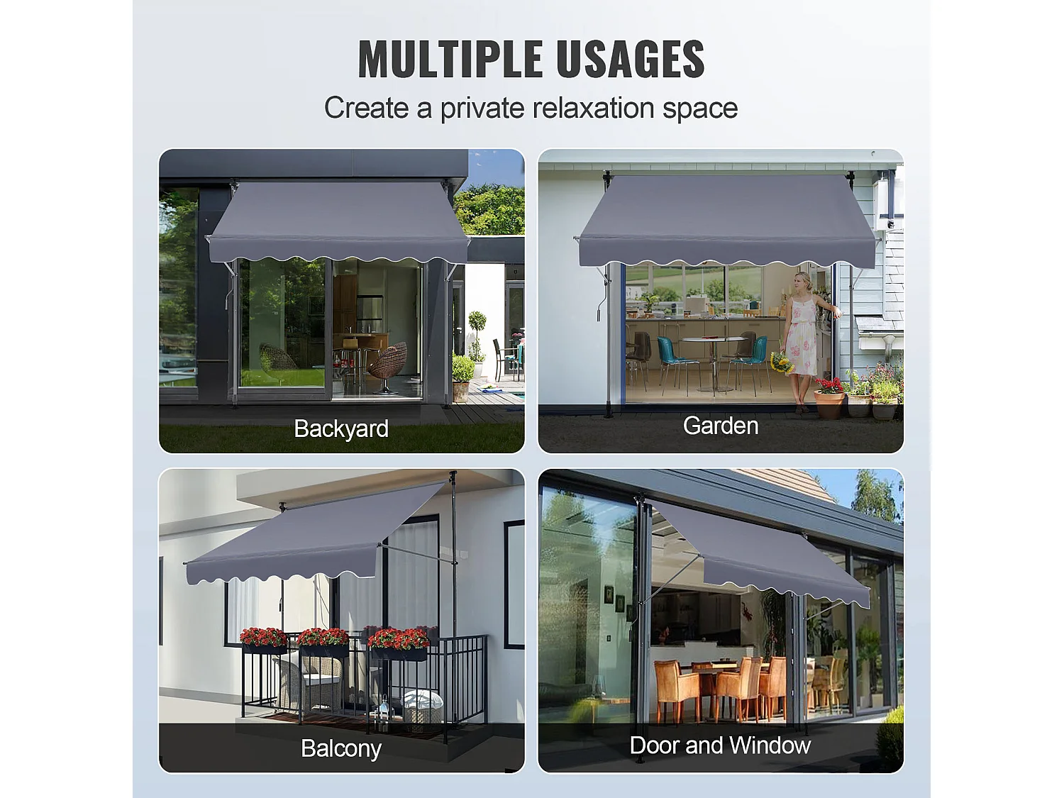 Auvent Rétractable SucceBuy, 299 x 119 cm , Auvent de Terrasse, Abri pare-Soleil, Hauteur 218 - 310 cm