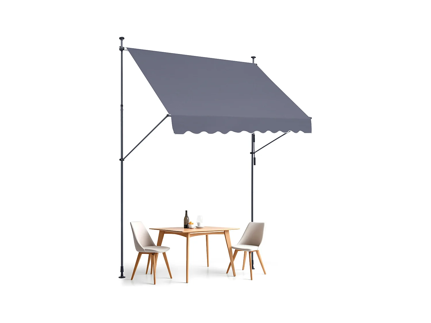 Rozkładana Markiza SucceBuy, 249 x 119 cm, Markiza Tarasowa, Chroniaca Przeciw Słońcu z Ręcznym Kołem, Szary Ciemny