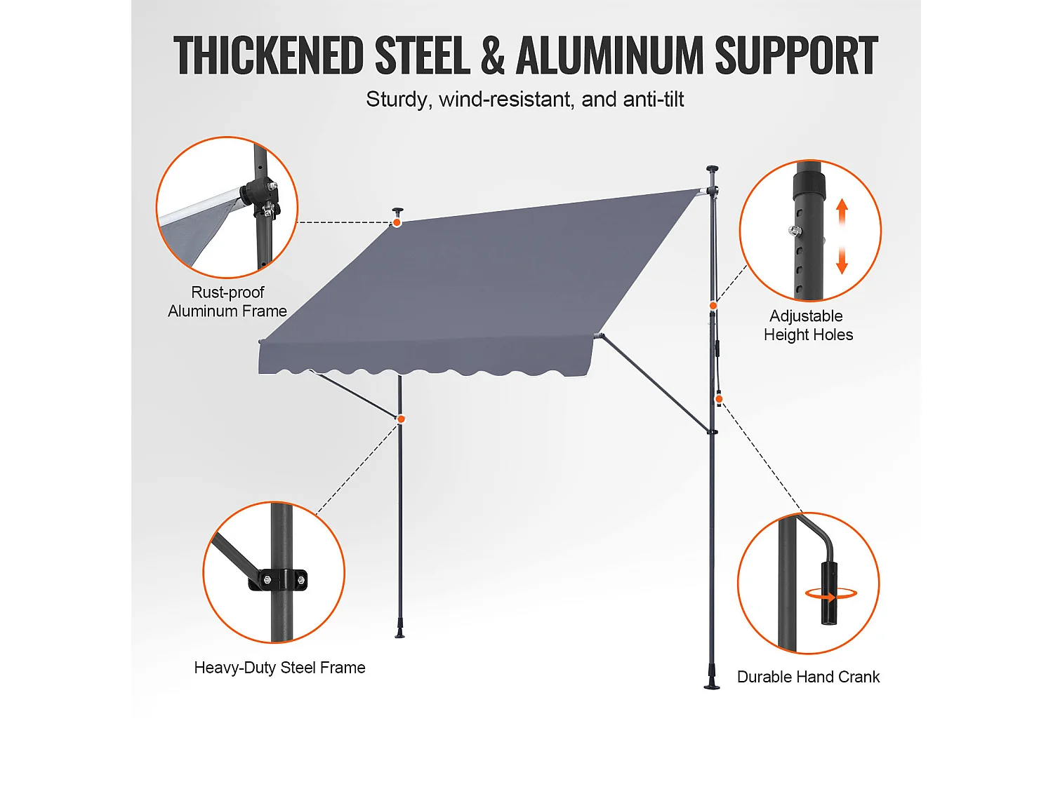 Auvent Rétractable SucceBuy, 249 x119 cm, Auvent de Terrasse, Abri pare-Soleil avec Manivelle, Gris foncé