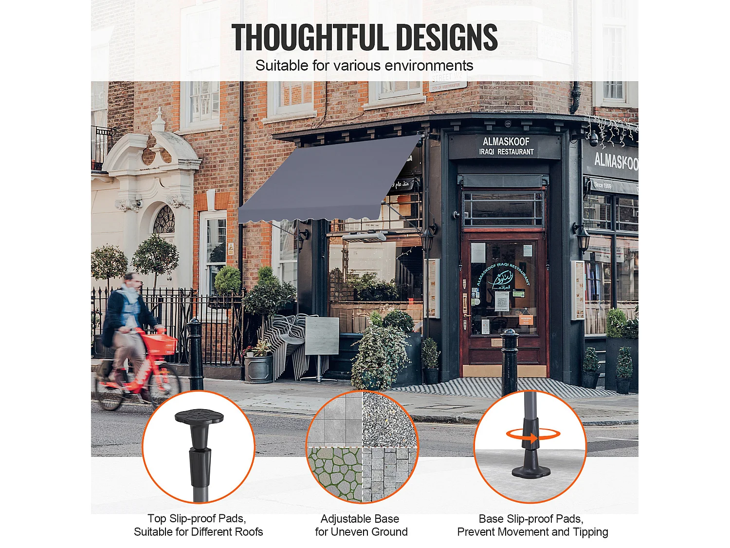 Auvent Rétractable SucceBuy, 249 x119 cm, Auvent de Terrasse, Abri pare-Soleil avec Manivelle, Gris foncé