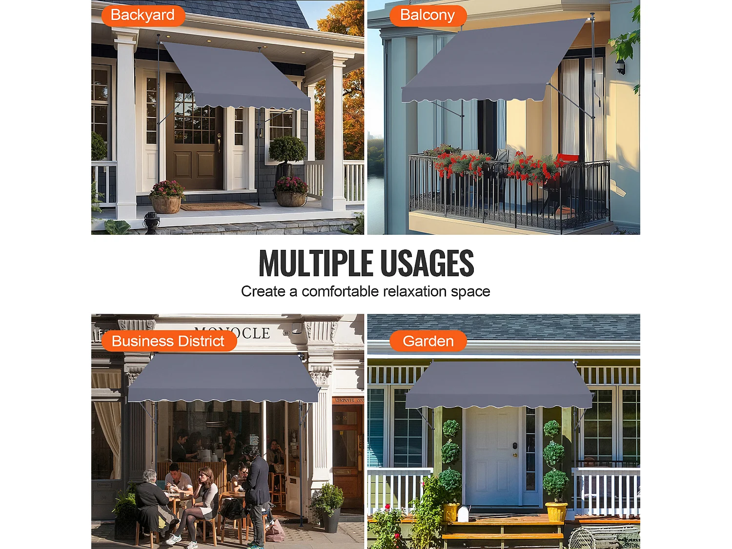 Auvent Rétractable SucceBuy, 249 x119 cm, Auvent de Terrasse, Abri pare-Soleil avec Manivelle, Gris foncé