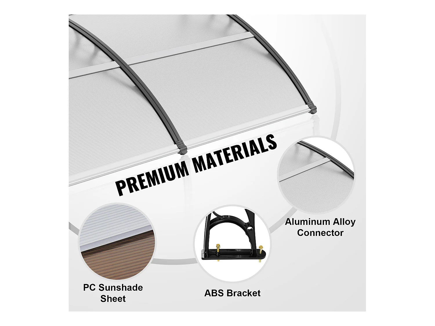 Auvent de Porte d'Entrée SucceBuy Auvent de Porte et Fenêtre, 96.52 x 198.12cm Feuille PC Protection UV et Pluie, Polycarbonate
