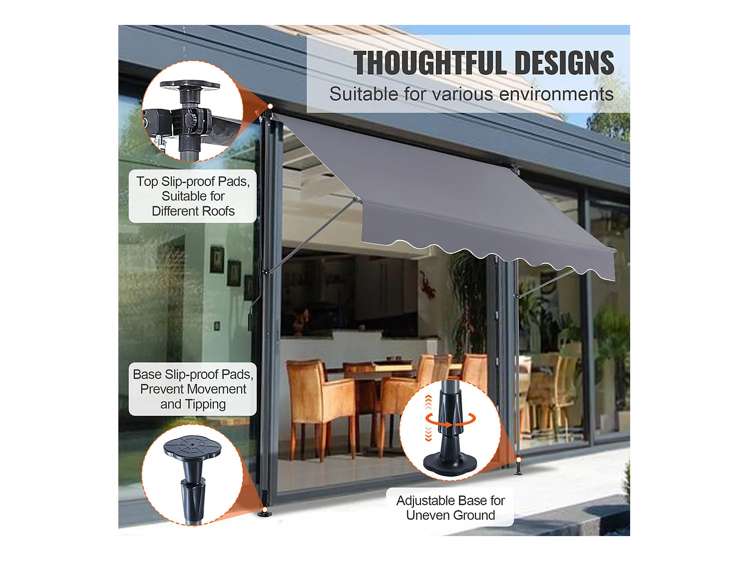 Auvent Rétractable SucceBuy, 198 x 119 cm, Auvent de Terrasse, Abri pare-Soleil, Hauteur 218- 310 cm