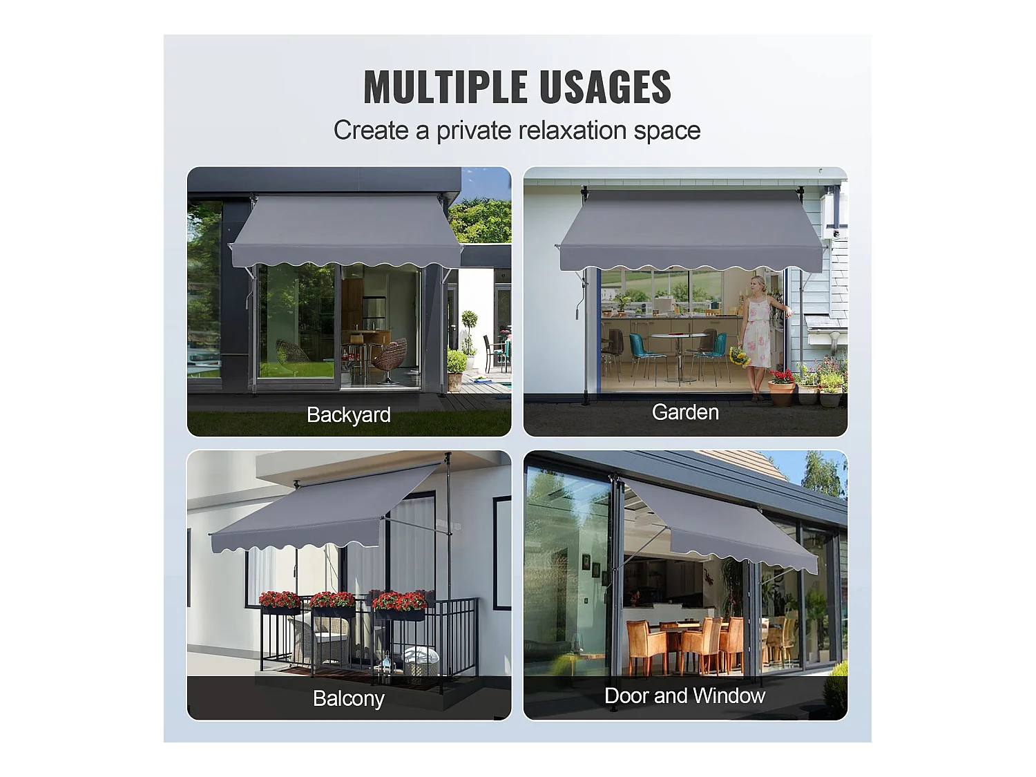Auvent Rétractable SucceBuy, 198 x 119 cm, Auvent de Terrasse, Abri pare-Soleil, Hauteur 218- 310 cm