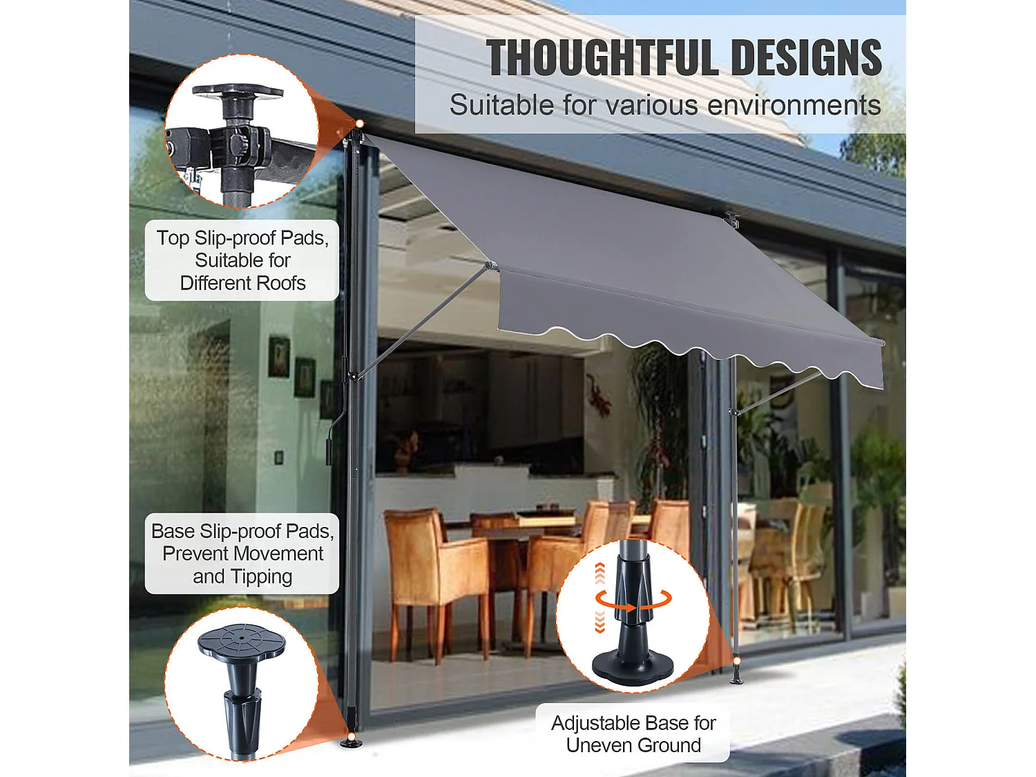 Auvent Rétractable SucceBuy, 198 x 119 cm, Auvent de Terrasse, Abri pare-Soleil, Hauteur 218- 310 cm
