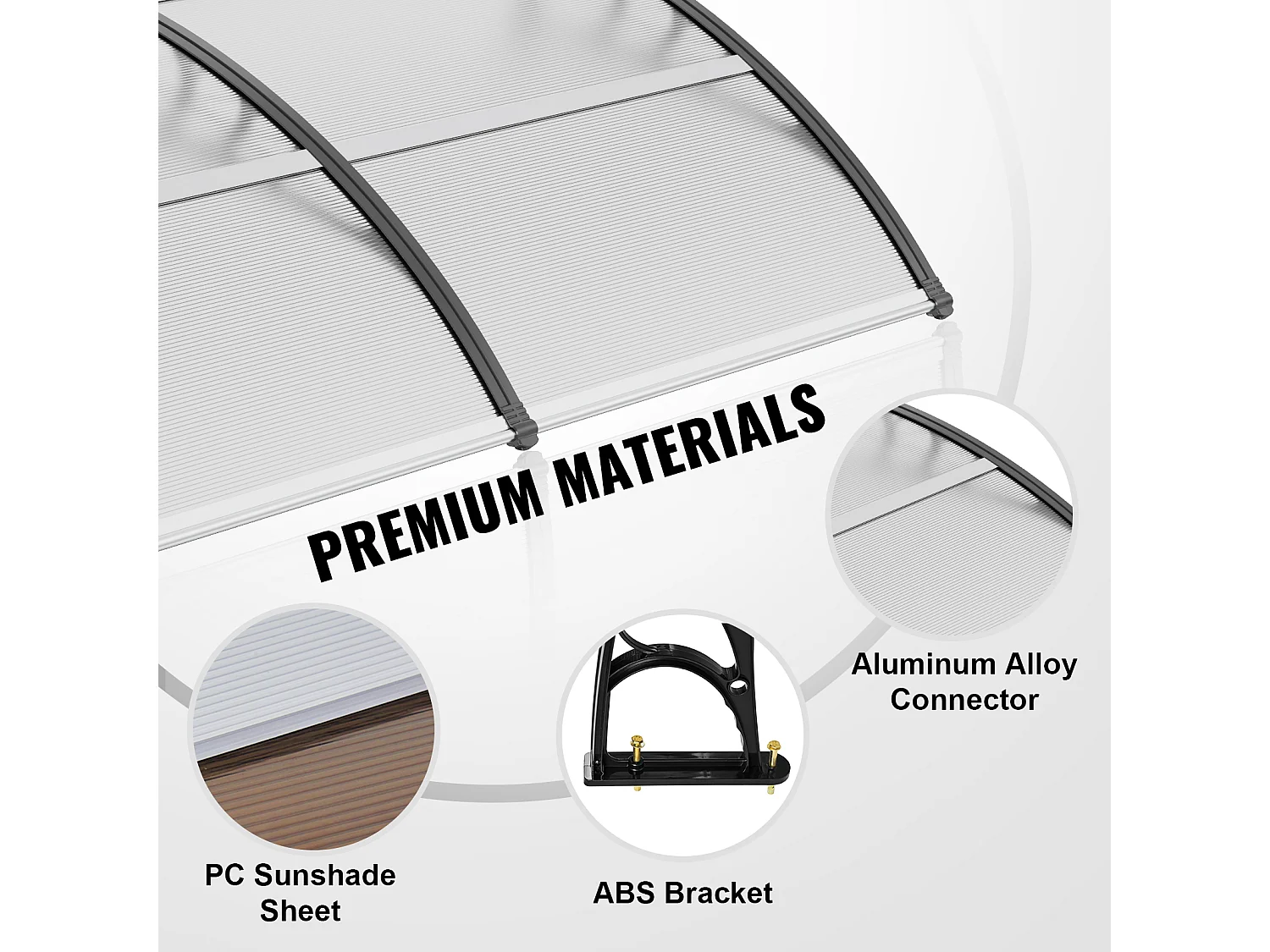 Auvent de Porte d'Entrée SucceBuy Auvent de Porte et Fenêtre 96,5 x 101,6 cm en Feuille de PC, Protection Contre les UV et la Pluie, Polycarbonate