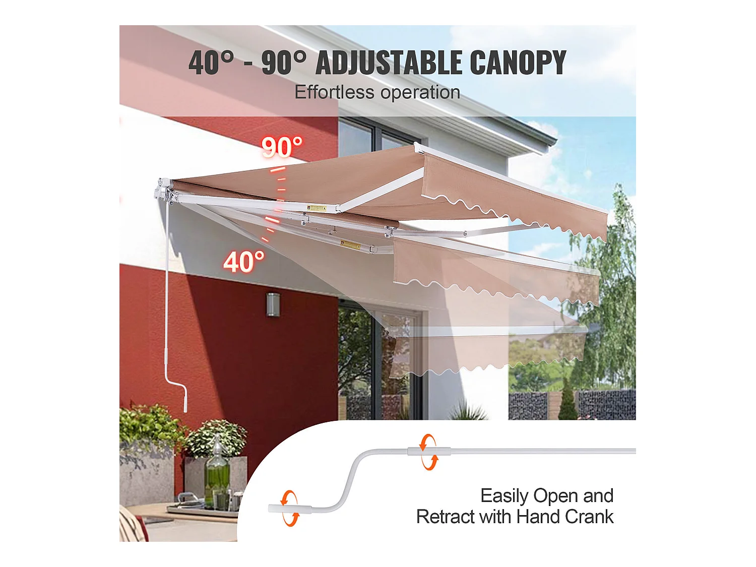 Auvent Rétractable SucceBuy, 396 x244 cm, Auvent de Terrasse, Abri pare-Soleil avec Manivelle
