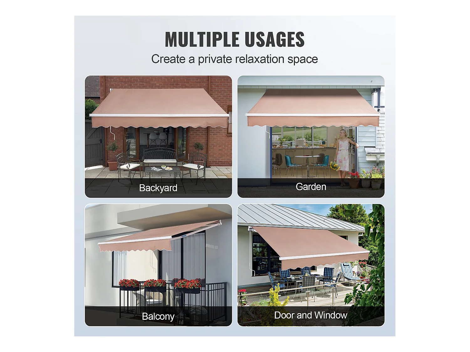 Auvent Rétractable SucceBuy, 396 x244 cm, Auvent de Terrasse, Abri pare-Soleil avec Manivelle