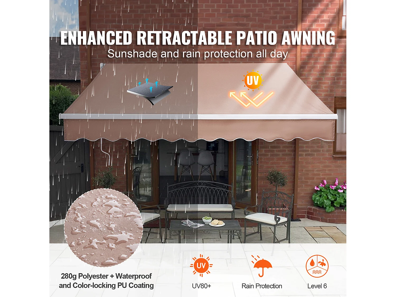 Auvent Rétractable SucceBuy, 396 x244 cm, Auvent de Terrasse, Abri pare-Soleil avec Manivelle