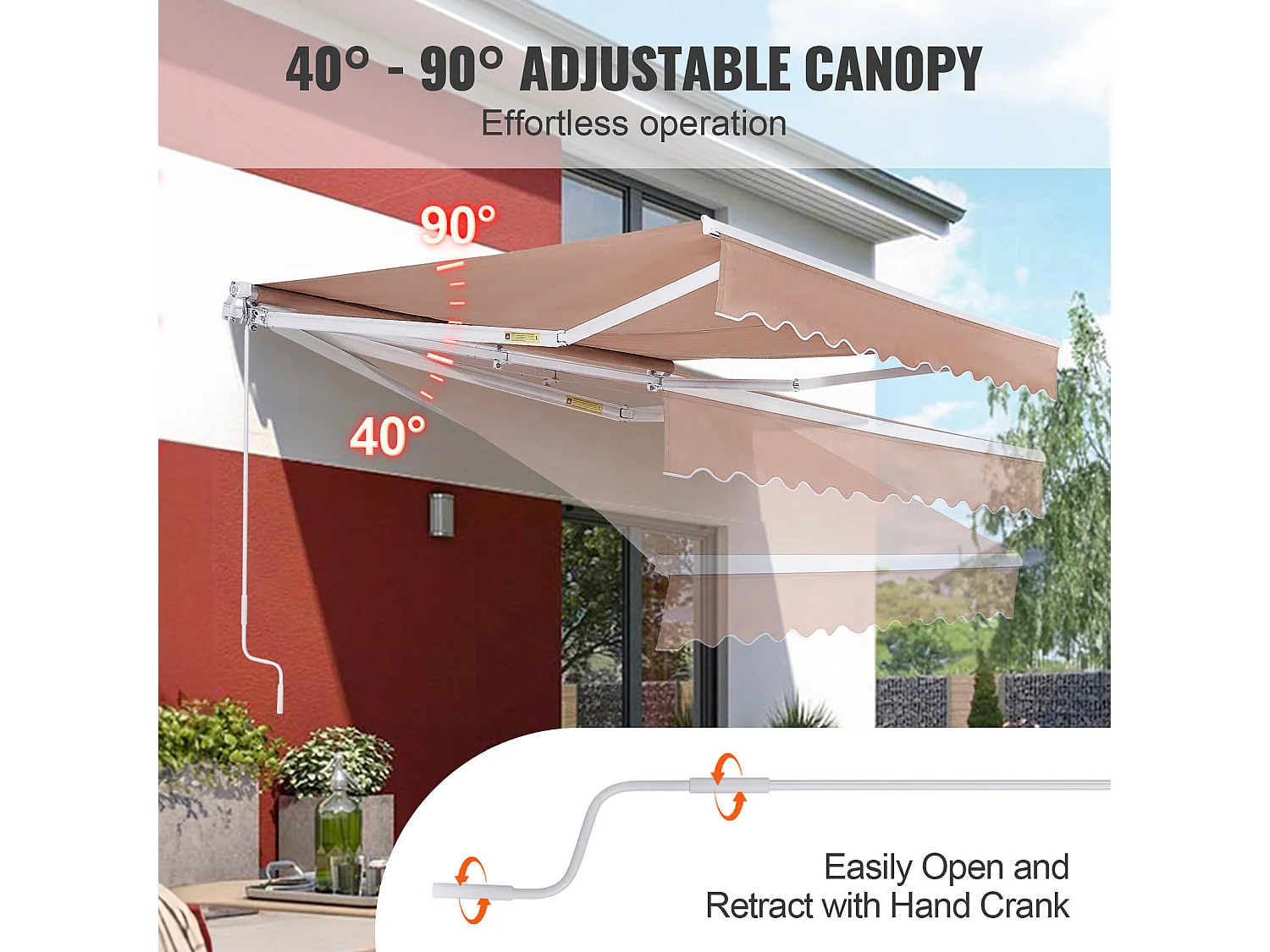 Auvent Rétractable SucceBuy, 396 x244 cm, Auvent de Terrasse, Abri pare-Soleil avec Manivelle