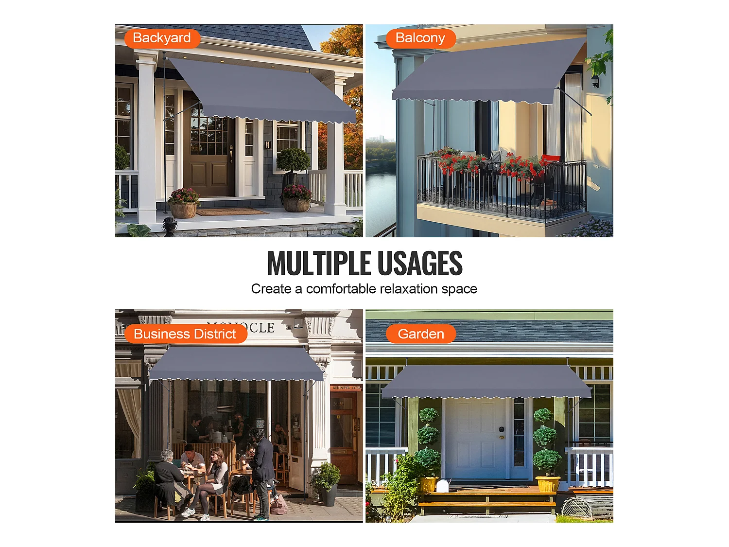 Auvent Rétractable SucceBuy, 399 x 119 cm, Auvent de Terrasse, Abri pare-Soleil avec Manivelle, Gris foncé