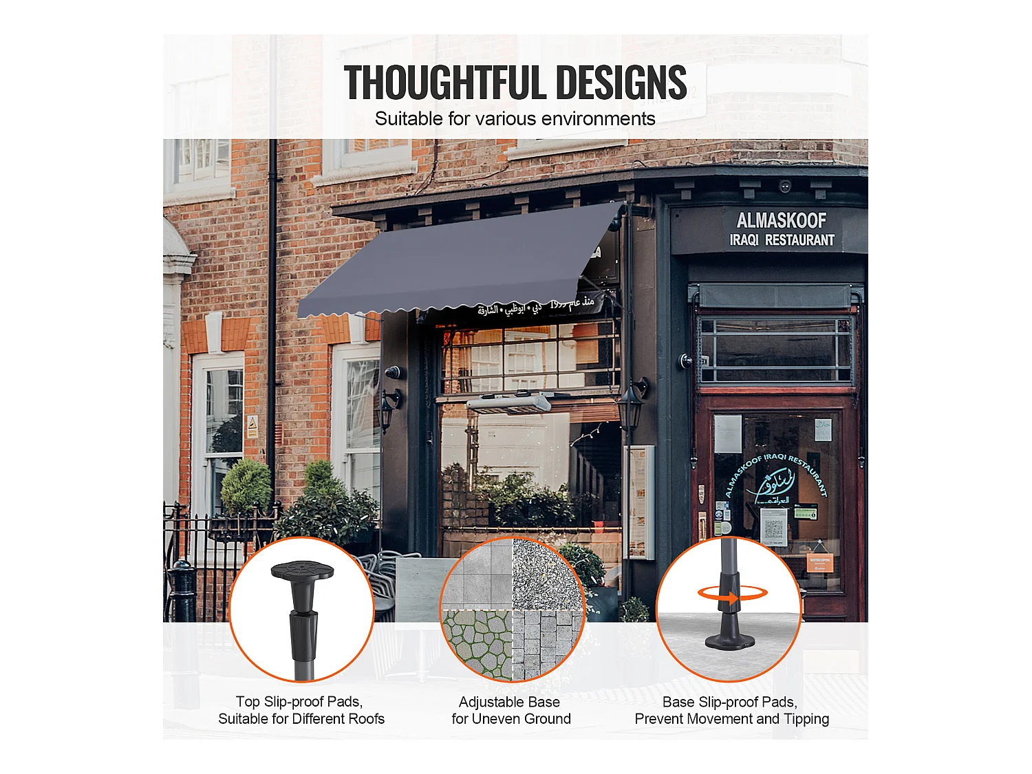 Retractabele Tuinsier SucceBuy, 399 x 119 cm, Terrasoverkapping, Zonnescherm met Handwiel, Donkergrijs