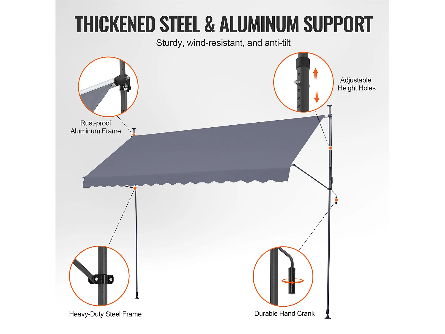 Auvent Rétractable SucceBuy, 399 x 119 cm, Auvent de Terrasse, Abri pare-Soleil avec Manivelle, Gris foncé