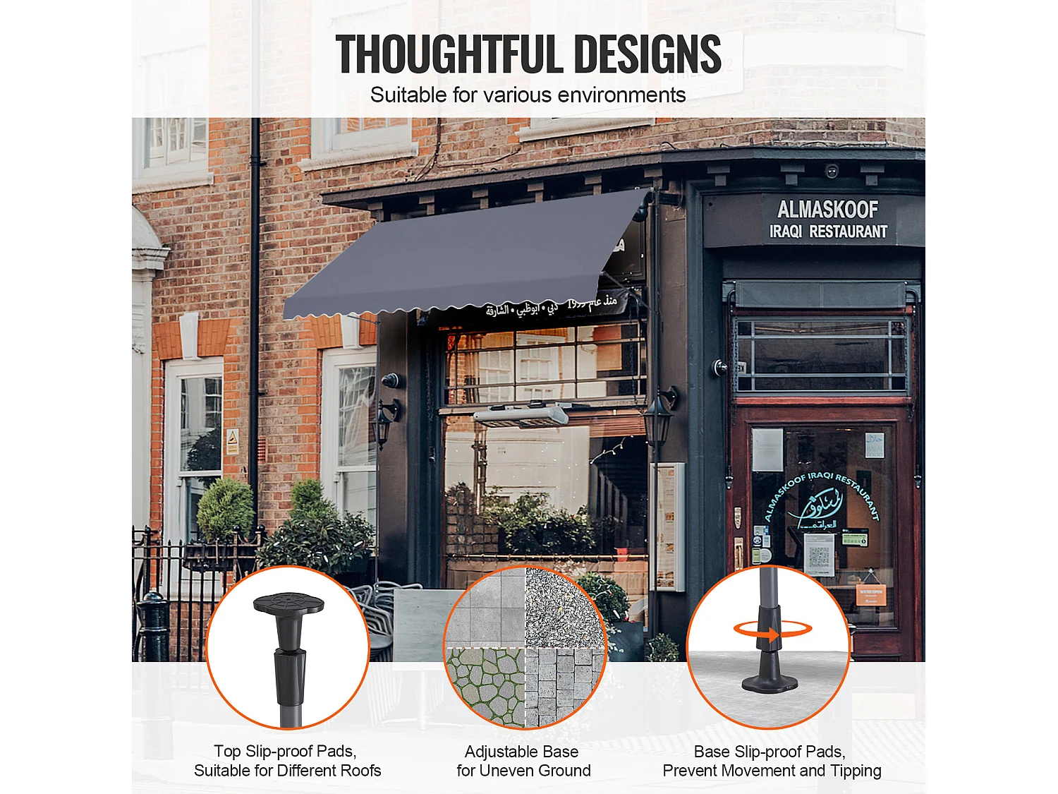 Auvent Rétractable SucceBuy, 399 x 119 cm, Auvent de Terrasse, Abri pare-Soleil avec Manivelle, Gris foncé