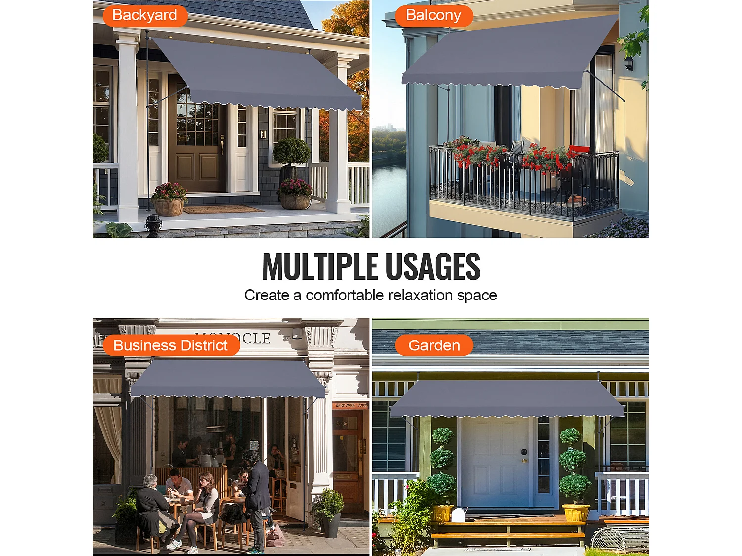 Auvent Rétractable SucceBuy, 399 x 119 cm, Auvent de Terrasse, Abri pare-Soleil avec Manivelle, Gris foncé