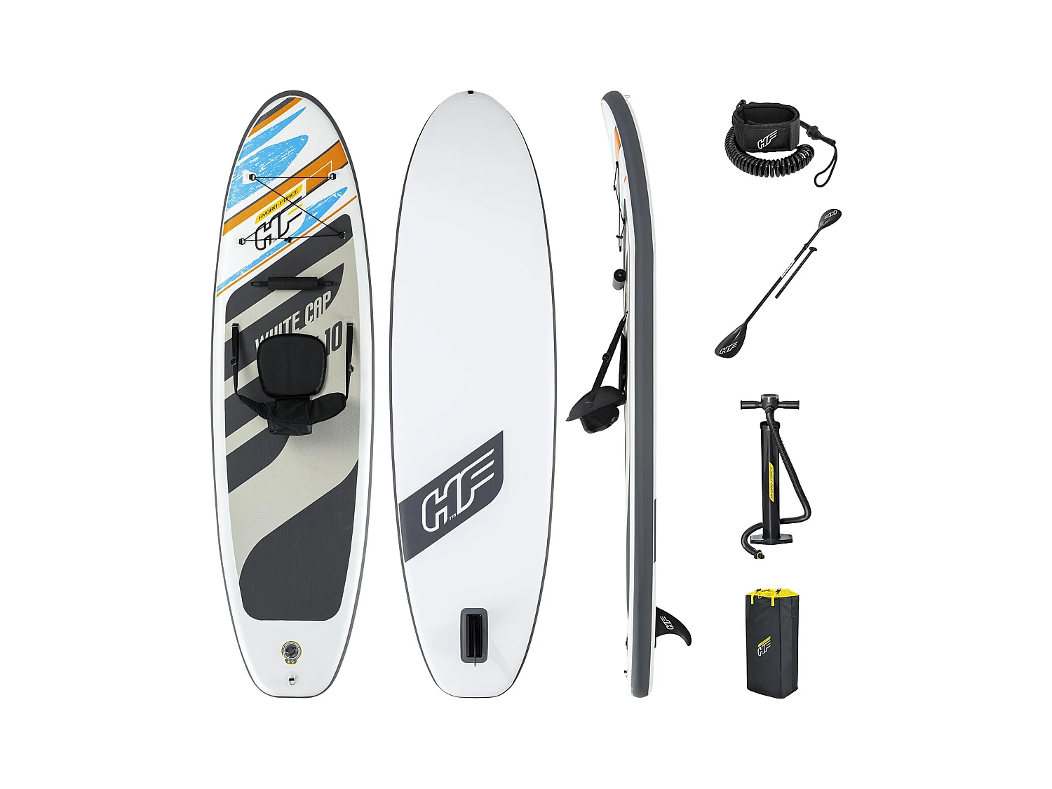 Planche de Stand Up Paddle Gonflable Bestway Hydro-Force White Cap 305x84x12 cm Pagaie Double, Siège, Pompe, Sac de Transport