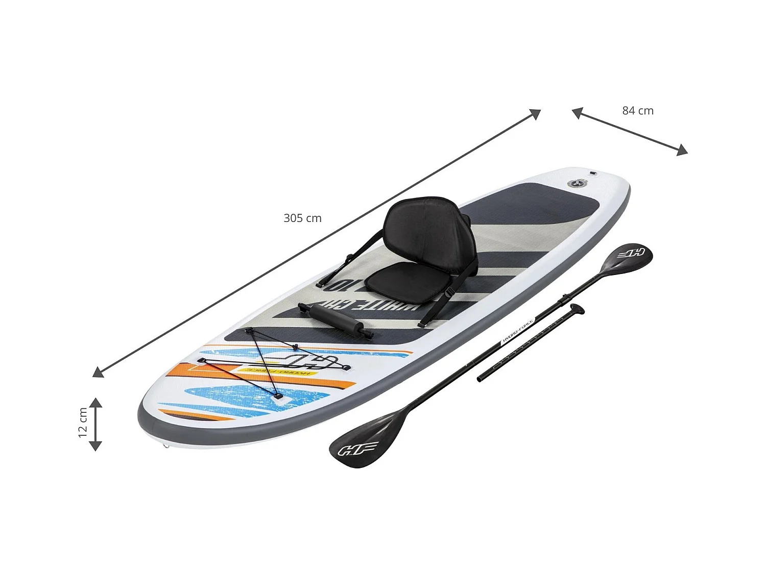 Planche de Stand Up Paddle Gonflable Bestway Hydro-Force White Cap 305x84x12 cm Pagaie Double, Siège, Pompe, Sac de Transport