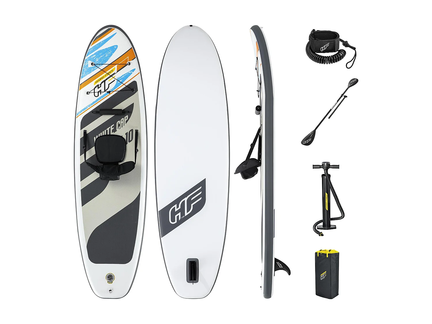 Planche de Stand Up Paddle Gonflable Bestway Hydro-Force White Cap 305x84x12 cm Pagaie Double, Siège, Pompe, Sac de Transport