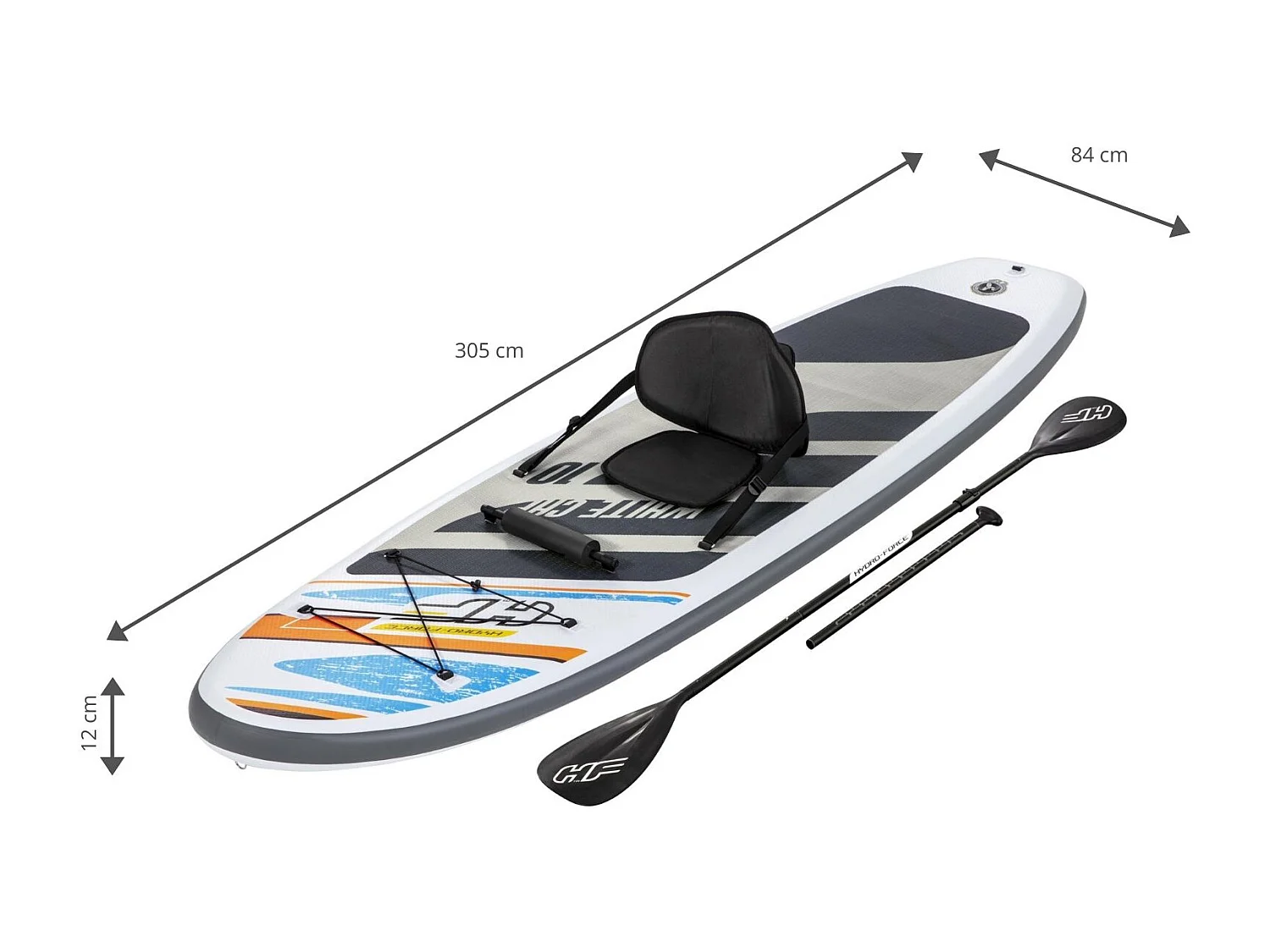 Planche de Stand Up Paddle Gonflable Bestway Hydro-Force White Cap 305x84x12 cm Pagaie Double, Siège, Pompe, Sac de Transport