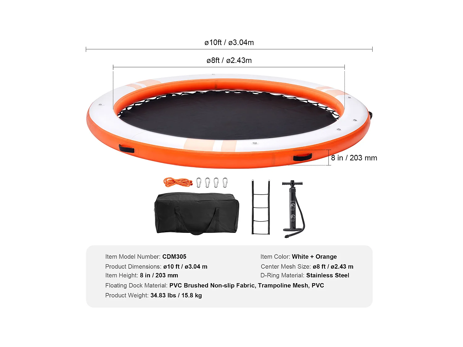 Plateforme Flottante Gonflable, SucceBuy Quai Flottant Gonflable, Plateforme de 305 cm avec Piscine en Maille de 244 cm