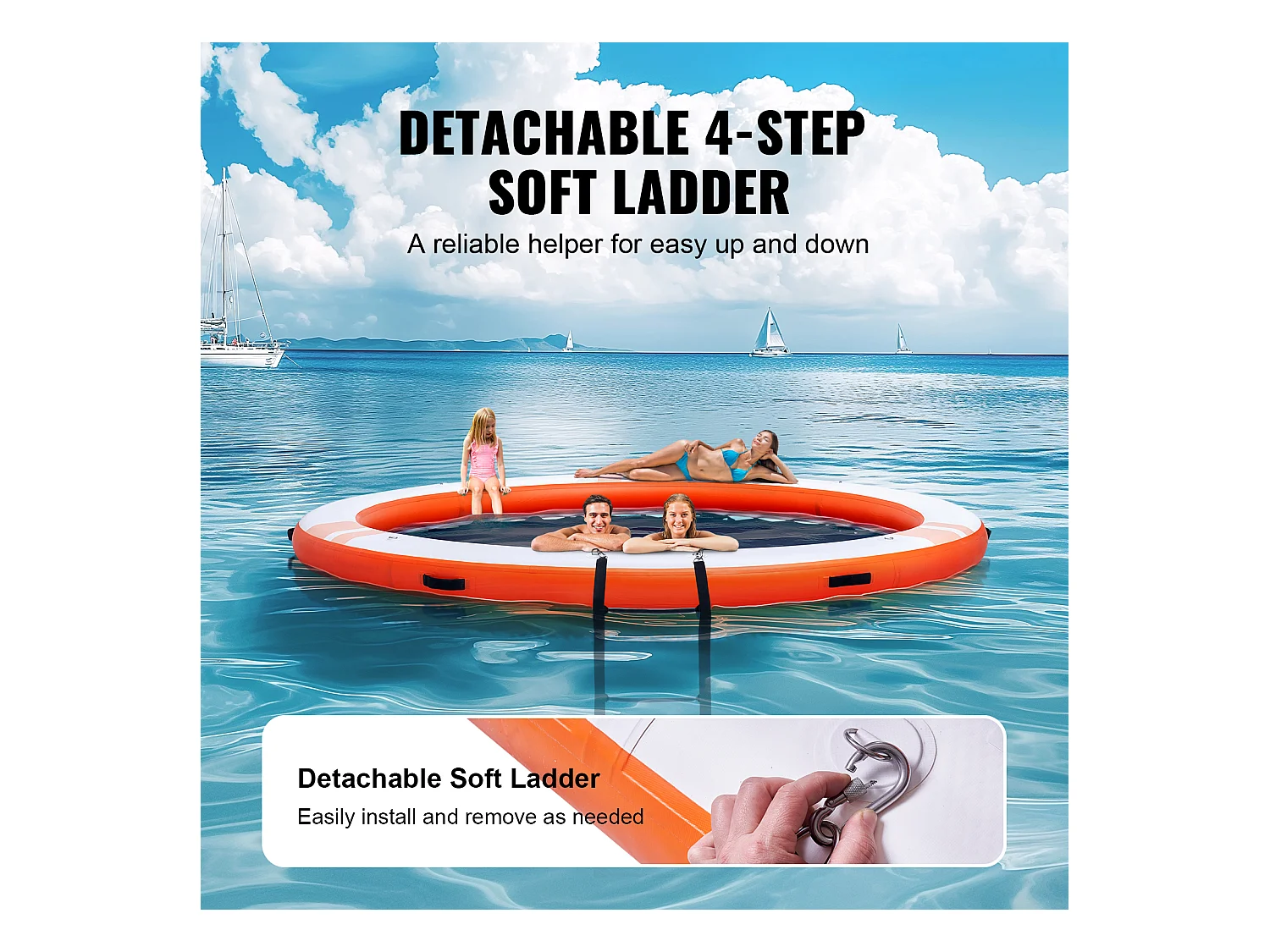 Plateforme Flottante Gonflable, SucceBuy Quai Flottant Gonflable, Plateforme de 305 cm avec Piscine en Maille de 244 cm