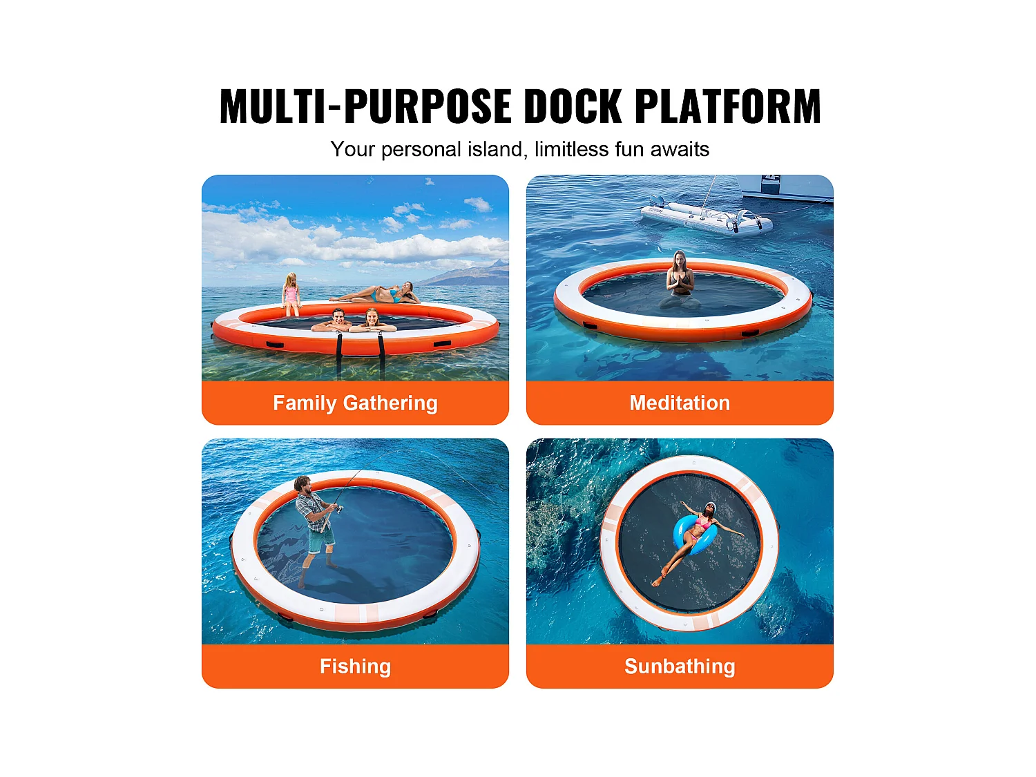 Plateforme Flottante Gonflable, SucceBuy Quai Flottant Gonflable, Plateforme de 305 cm avec Piscine en Maille de 244 cm