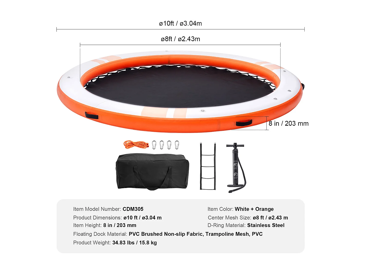 Plateforme Flottante Gonflable, SucceBuy Quai Flottant Gonflable, Plate-Forme de 3 m avec Piscine en Maille de 2.4 m, Amovible pour Piscine