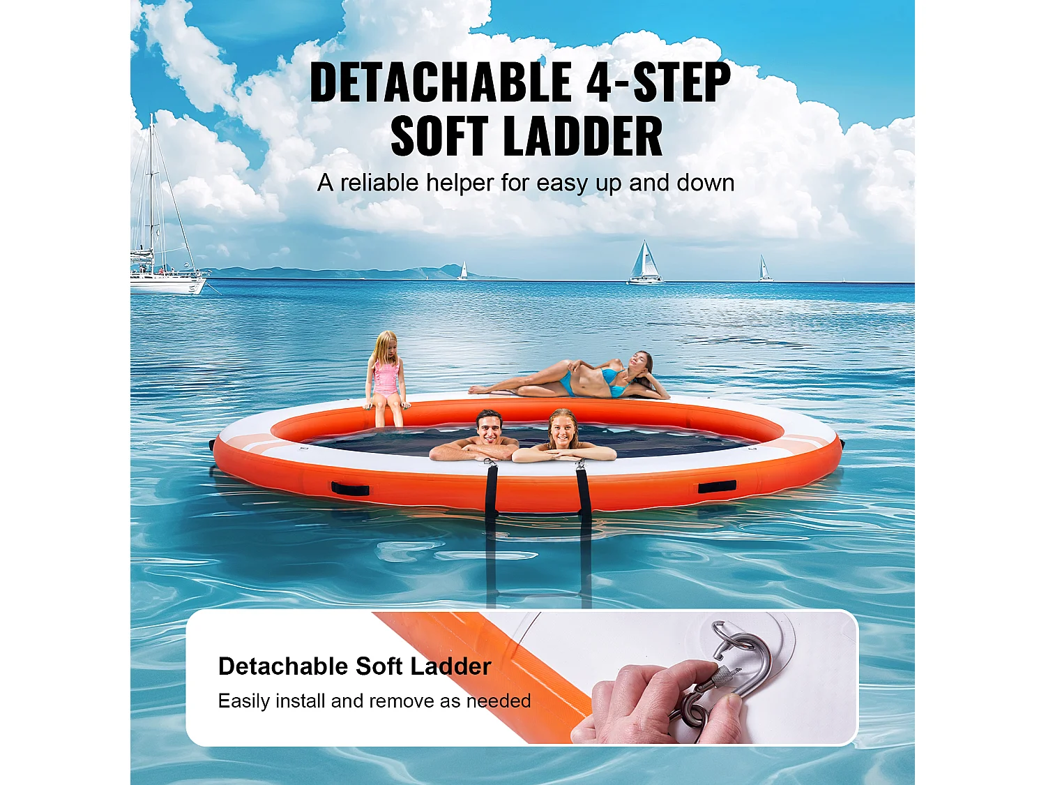 Plateforme Flottante Gonflable, SucceBuy Quai Flottant Gonflable, Plate-Forme de 3 m avec Piscine en Maille de 2.4 m, Amovible pour Piscine