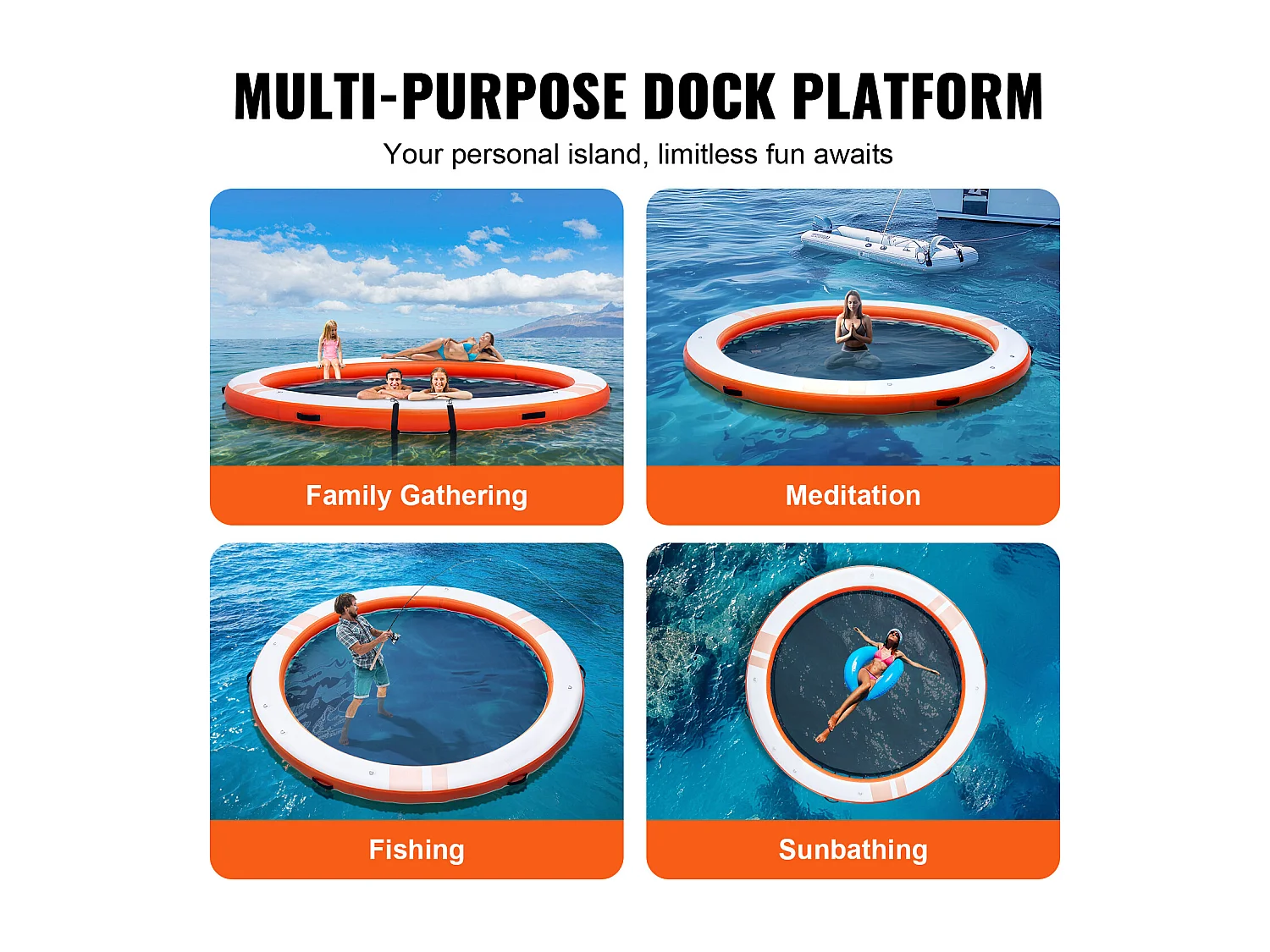 Plateforme Flottante Gonflable, SucceBuy Quai Flottant Gonflable, Plate-Forme de 3 m avec Piscine en Maille de 2.4 m, Amovible pour Piscine