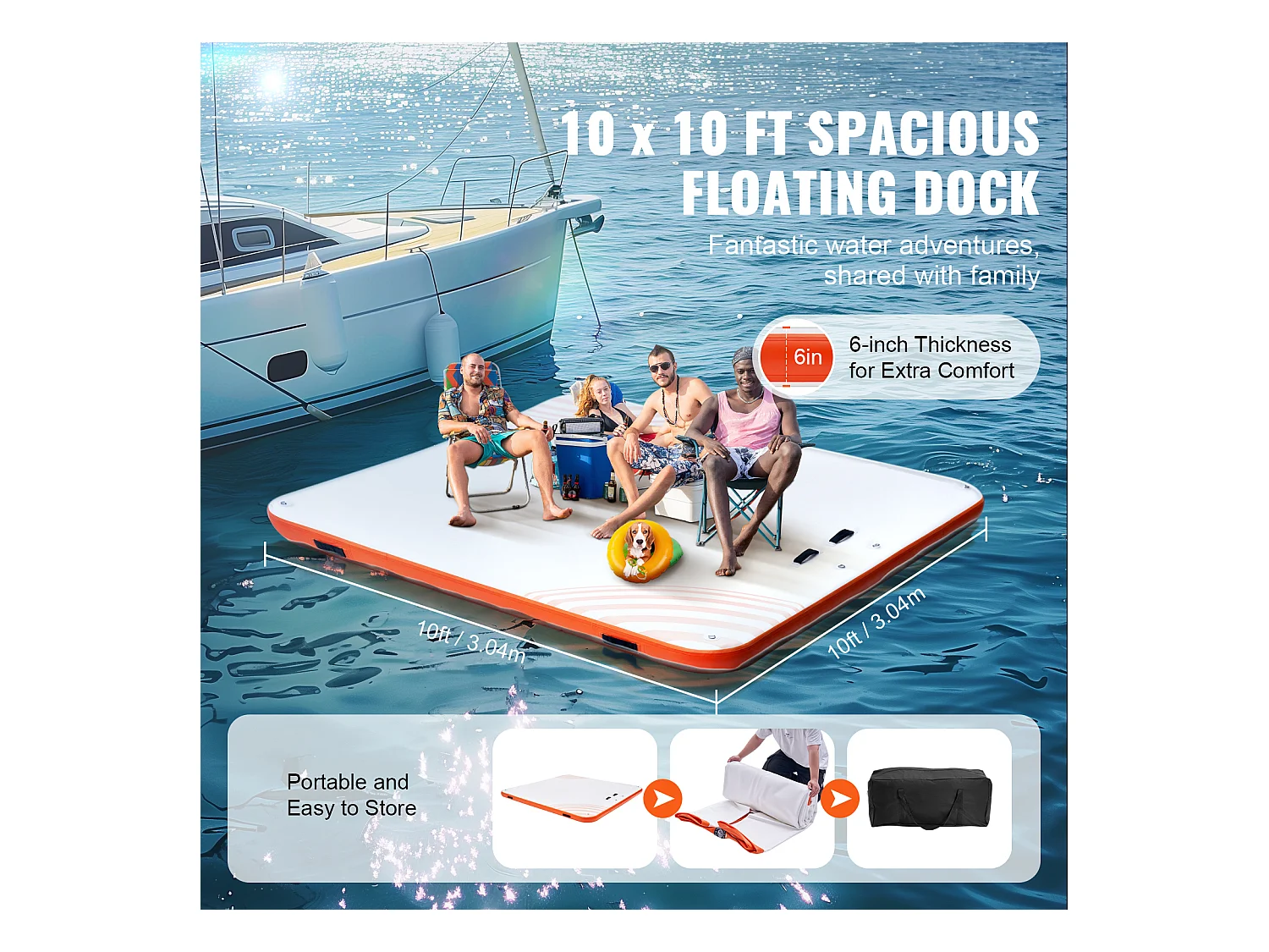 Plateforme Flottante Gonflable, SucceBuy Tapis de Plate-Forme Flottant Gonflable 305x305 cm avec Échelle