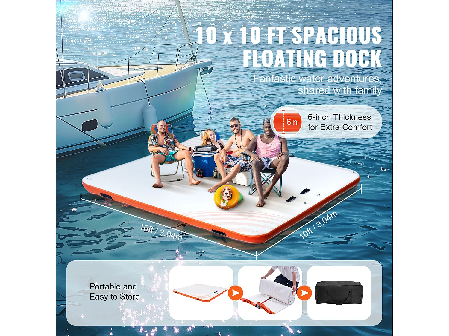 Plateforme Flottante Gonflable, SucceBuy Quai Flottant Gonflable 3 x 3 m, Plate-Forme d'Eau Antidérapante, Radeau d'Île Flottant pour Piscine, Plage, Océan