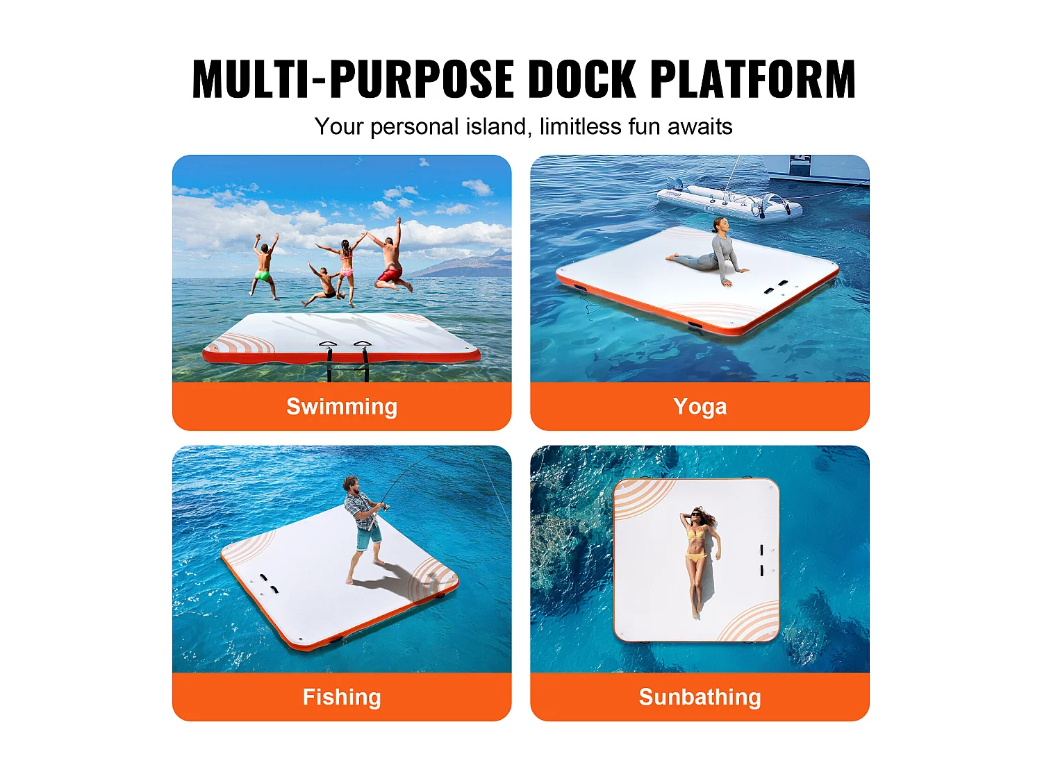 Plateforme Flottante Gonflable, SucceBuy Quai Flottant Gonflable 3 x 3 m, Plate-Forme d'Eau Antidérapante, Radeau d'Île Flottant pour Piscine, Plage, Océan