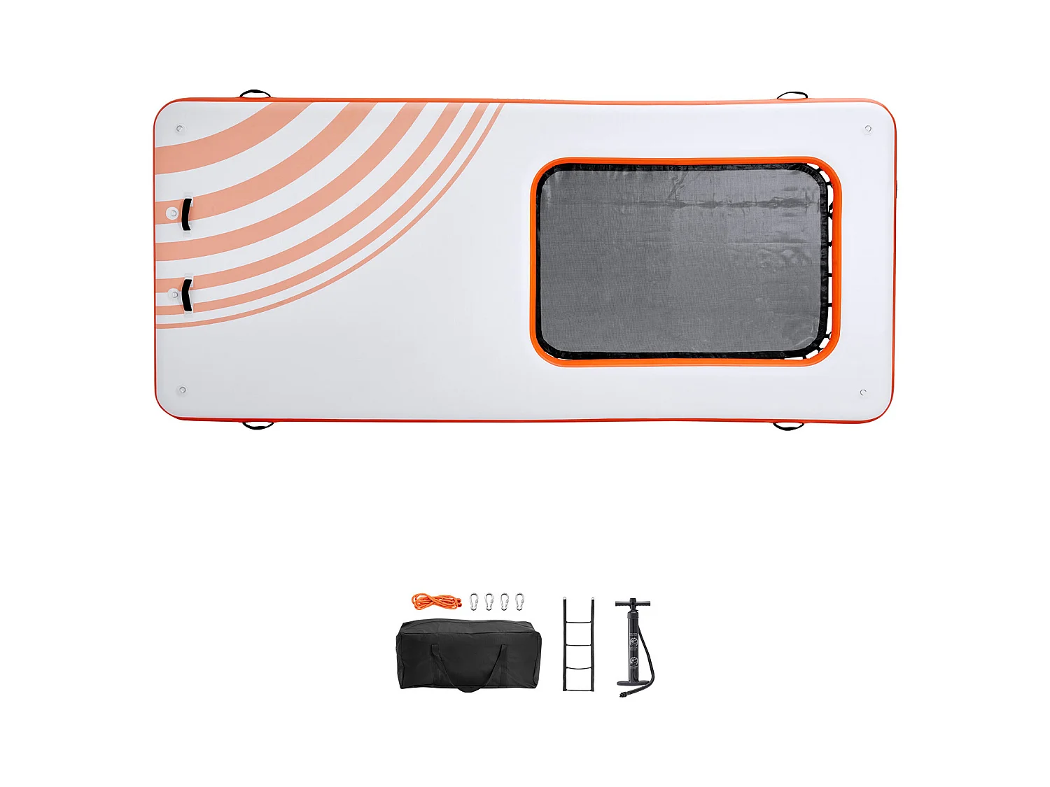 Plateforme Flottante Gonflable, SucceBuy Quai Flottant Gonflable 457x198 cm avec Piscine en Maille 122x183 cm, Plate-Forme Aquatique