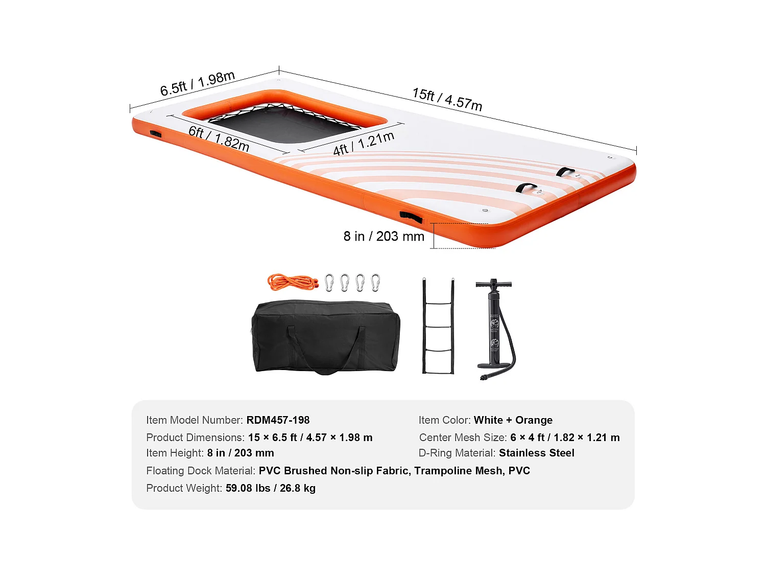 Plateforme Flottante Gonflable, SucceBuy Quai Flottant Gonflable 457x198 cm avec Piscine en Maille 122x183 cm, Plate-Forme Aquatique