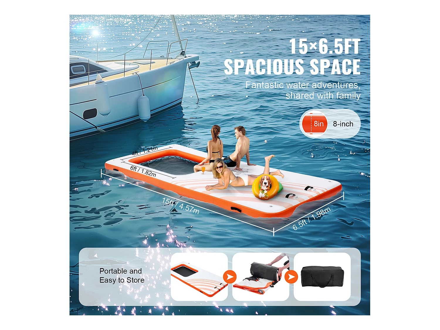 Plateforme Flottante Gonflable, SucceBuy Quai Flottant Gonflable 457x198 cm avec Piscine en Maille 122x183 cm, Plate-Forme Aquatique