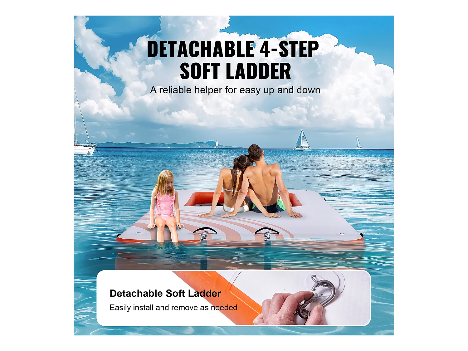 Plateforme Flottante Gonflable, SucceBuy Quai Flottant Gonflable 457x198 cm avec Piscine en Maille 122x183 cm, Plate-Forme Aquatique