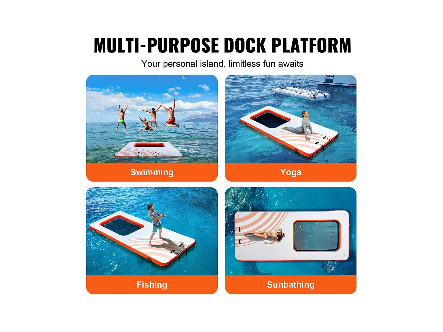 Plateforme Flottante Gonflable, SucceBuy Quai Flottant Gonflable 457x198 cm avec Piscine en Maille 122x183 cm, Plate-Forme Aquatique