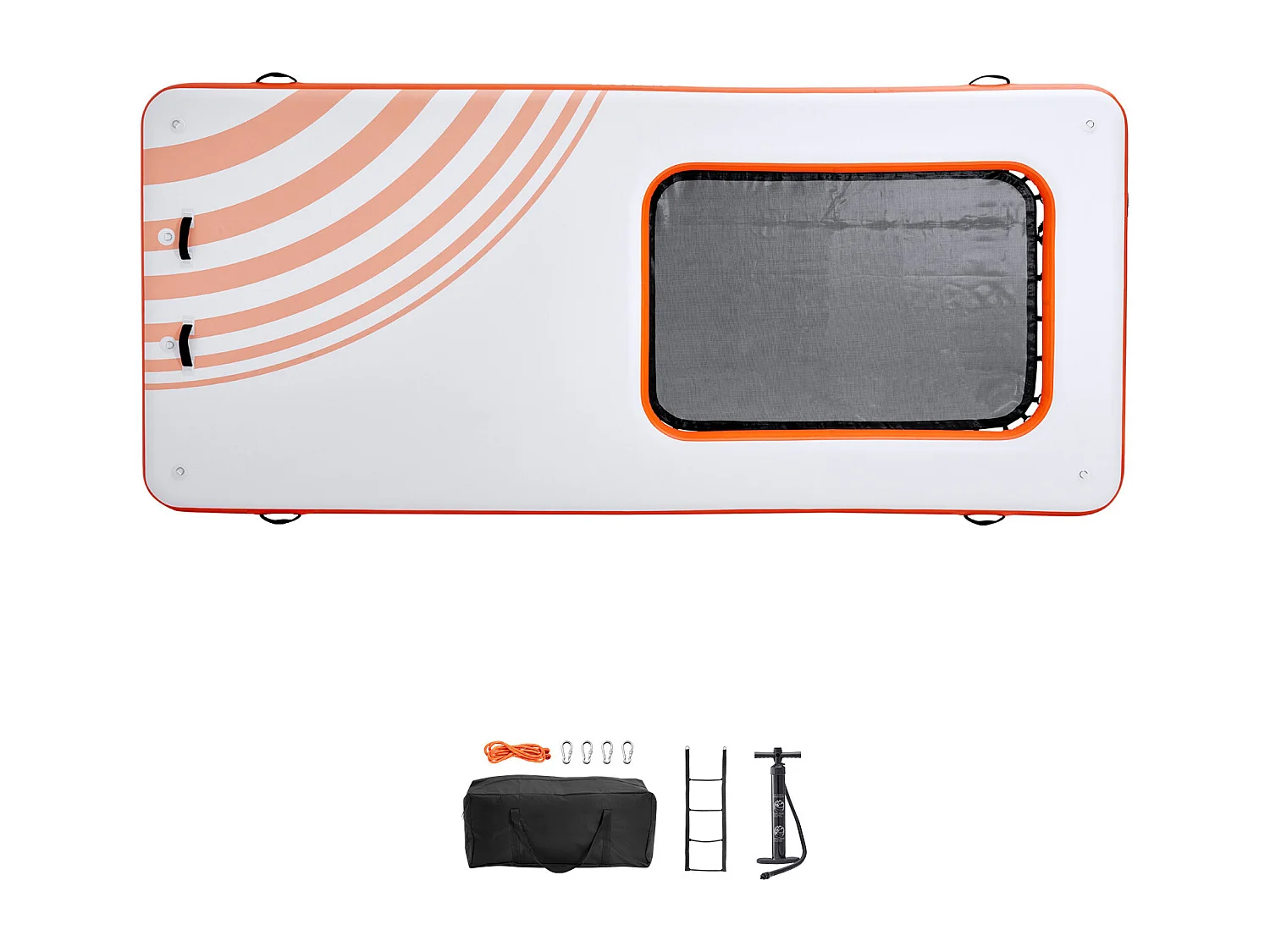 Plateforme Flottante Gonflable, SucceBuy Quai Flottant Gonflable 457x198 cm avec Piscine en Maille 122x183 cm, Plate-Forme Aquatique