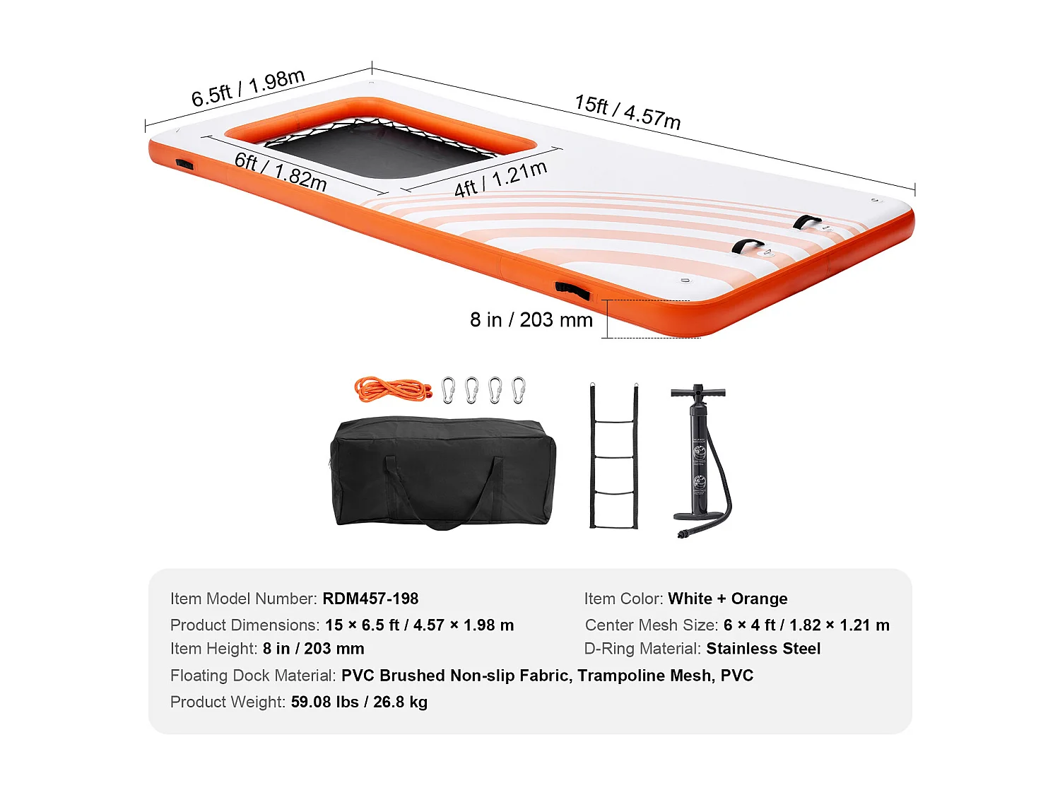Plateforme Flottante Gonflable, SucceBuy Quai Flottant Gonflable 457x198 cm avec Piscine en Maille 122x183 cm, Plate-Forme Aquatique