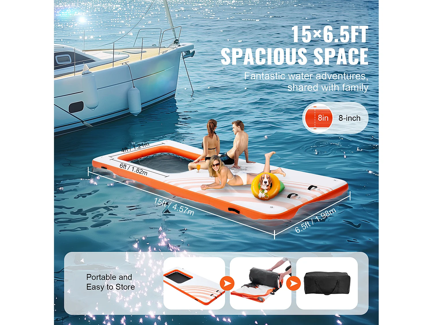 Plateforme Flottante Gonflable, SucceBuy Quai Flottant Gonflable 457x198 cm avec Piscine en Maille 122x183 cm, Plate-Forme Aquatique