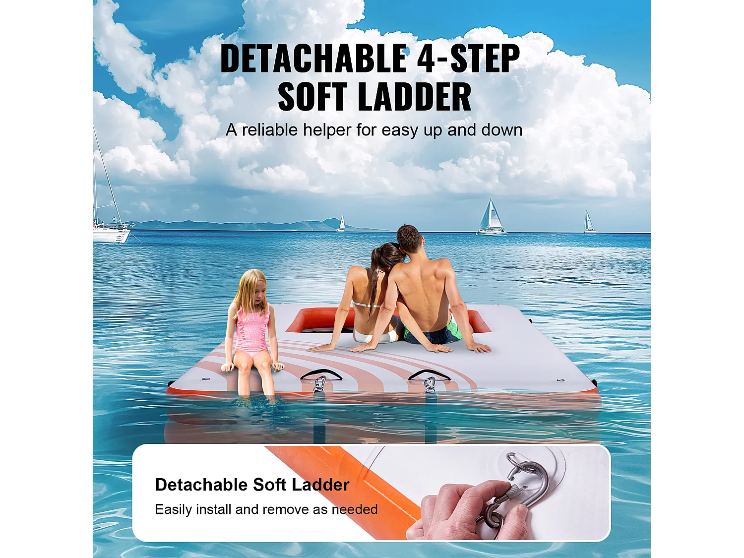 Plateforme Flottante Gonflable, SucceBuy Quai Flottant Gonflable 457x198 cm avec Piscine en Maille 122x183 cm, Plate-Forme Aquatique