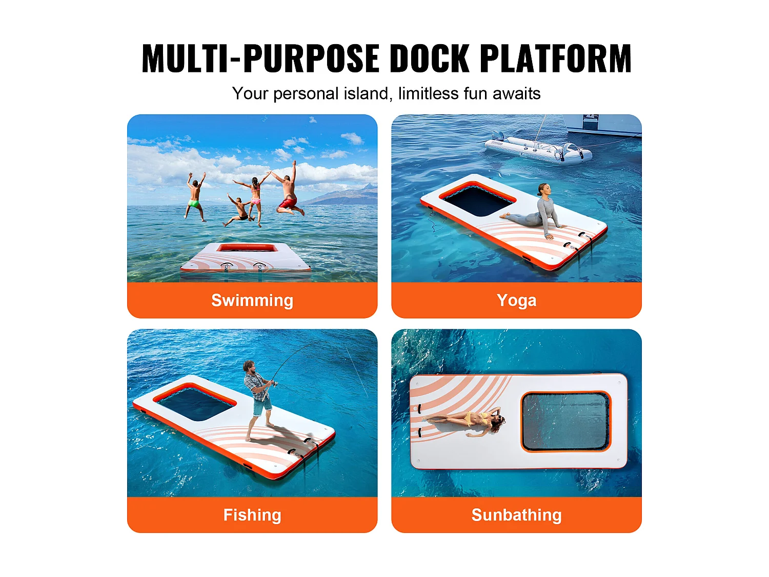 Plateforme Flottante Gonflable, SucceBuy Quai Flottant Gonflable 457x198 cm avec Piscine en Maille 122x183 cm, Plate-Forme Aquatique