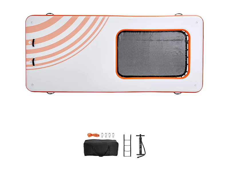 Plateforme Flottante Gonflable, SucceBuy Quai Flottant Gonflable 457x198 cm avec Piscine en Maille 122x183 cm, Plate-Forme Aquatique